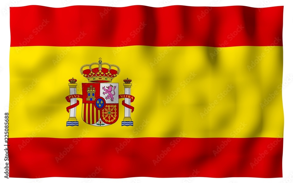 The flag of Spain. Official state symbol of the Kingdom of Spain. Concept: web, sports pages, language courses, travelling, design elements. 3d illustration The flag of Spain. Official state symbol of the Kingdom of Spain. Concept: web, sports pages, language courses, travelling, design elements. 3d illustration