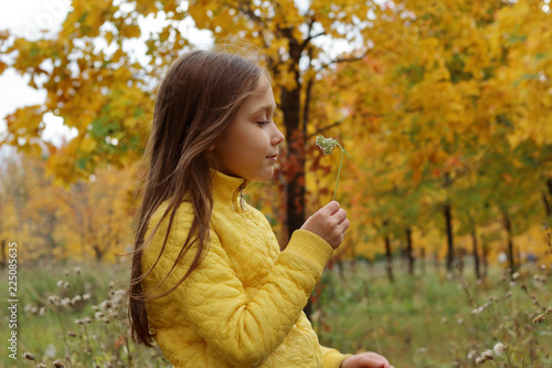 little girl model posing in autumn forest  child playing in Park