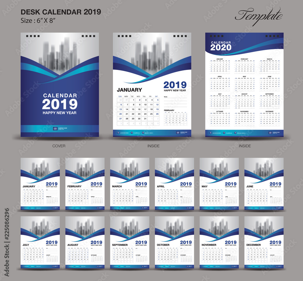 Desk Calendar 2019 Year Size 6 X 8 Inch Template Blue Calendar 2019 Template Set Of 12 Months 3579