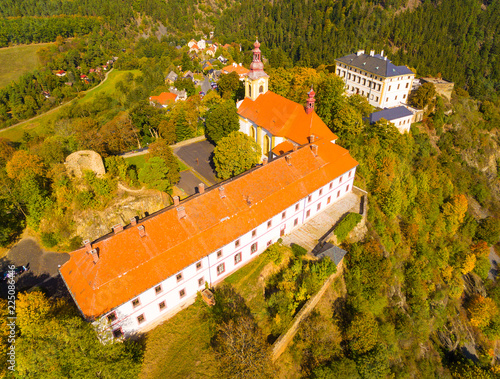 The Rabstejn nad Strelou is considered as the smallest town in Czech Republic which has very important, rich and interesting history. Aerial view of amazing European monument. photo