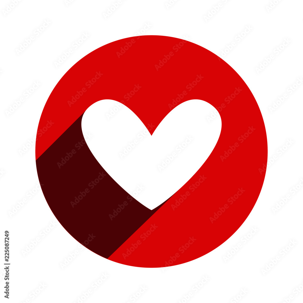 Heart vector icon, symbol of love, inside a circle with long shadow Heart vector icon, symbol of love, inside a circle with long shadow