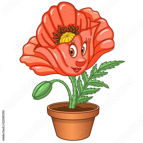 Fototapeta Naklejka Na Ścianę i Meble -  Cartoon red poppy flower