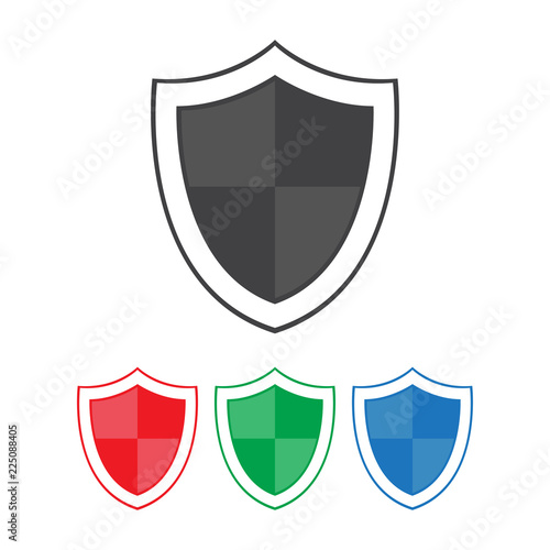 Gray shield in flat design. Shield icon isolated on light background. Vector illustration.