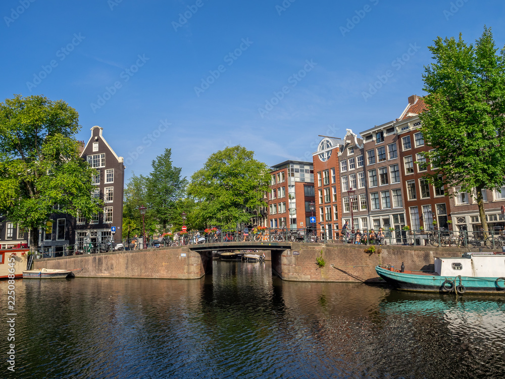 Obraz premium Views along canals in Amsterdam, Netherlands.