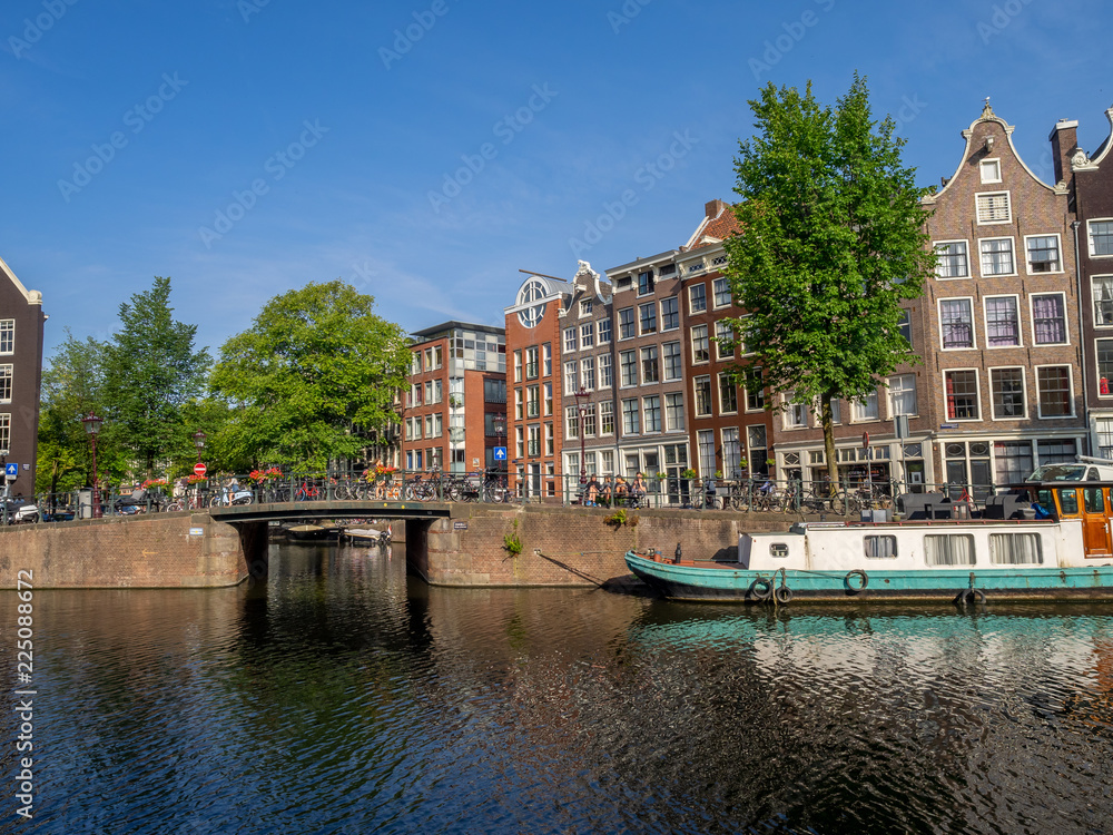 Views along canals in Amsterdam, Netherlands.