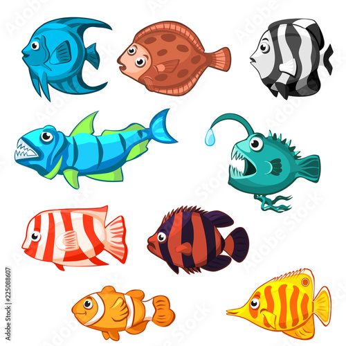 Set of vector cartoon fishes