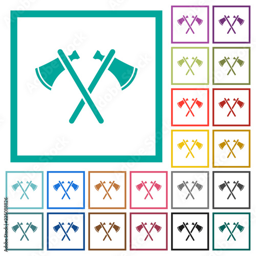 Two tomahawks flat color icons with quadrant frames