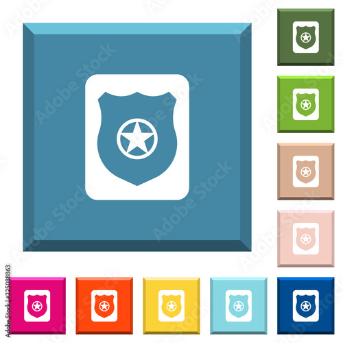 Police badge white icons on edged square buttons