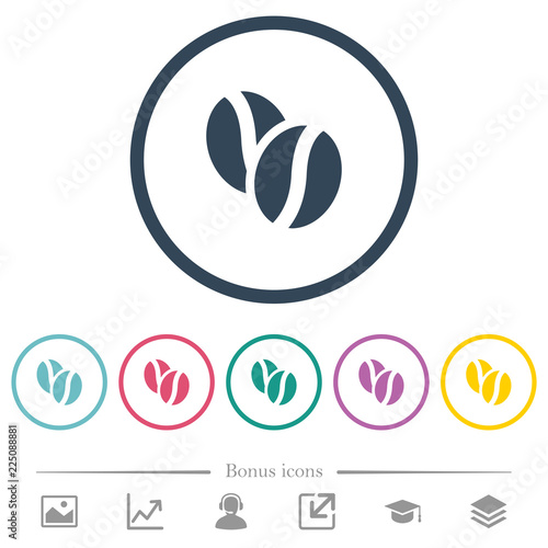 Coffe beans flat color icons in round outlines
