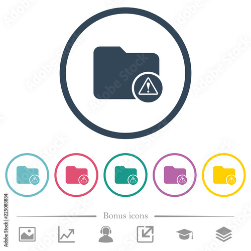Directory warning flat color icons in round outlines
