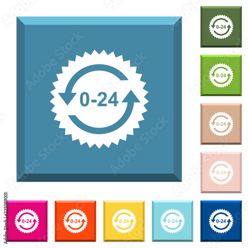 24 hours sticker with arrows white icons on edged square buttons