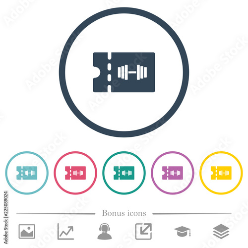 Gym discount coupon flat color icons in round outlines