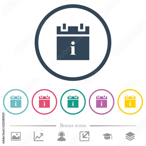 Schedule info flat color icons in round outlines
