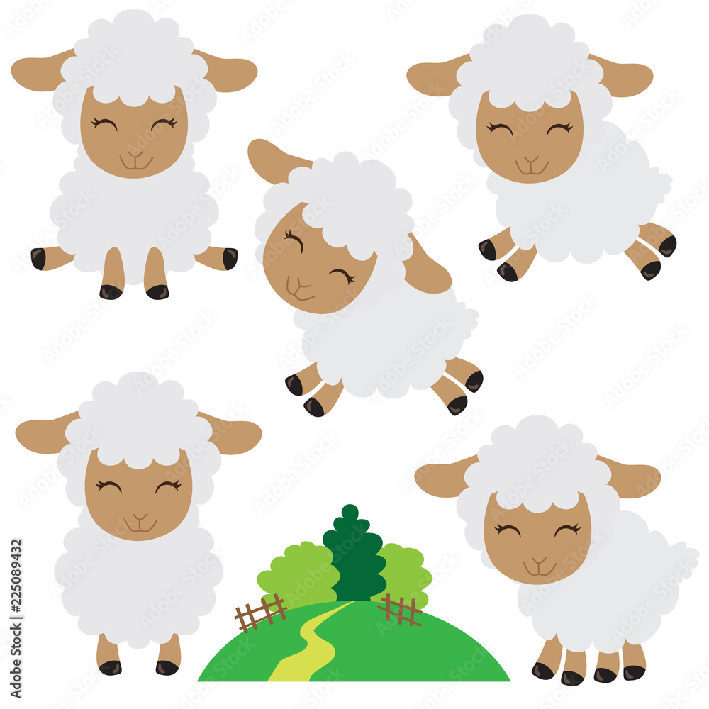 Obraz premium Cute sheep vector cartoon illustration