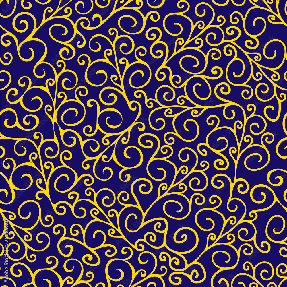 Seamless abstract pattern of Golden swirls on a blue background Seamless abstract pattern of Golden swirls on a blue background
