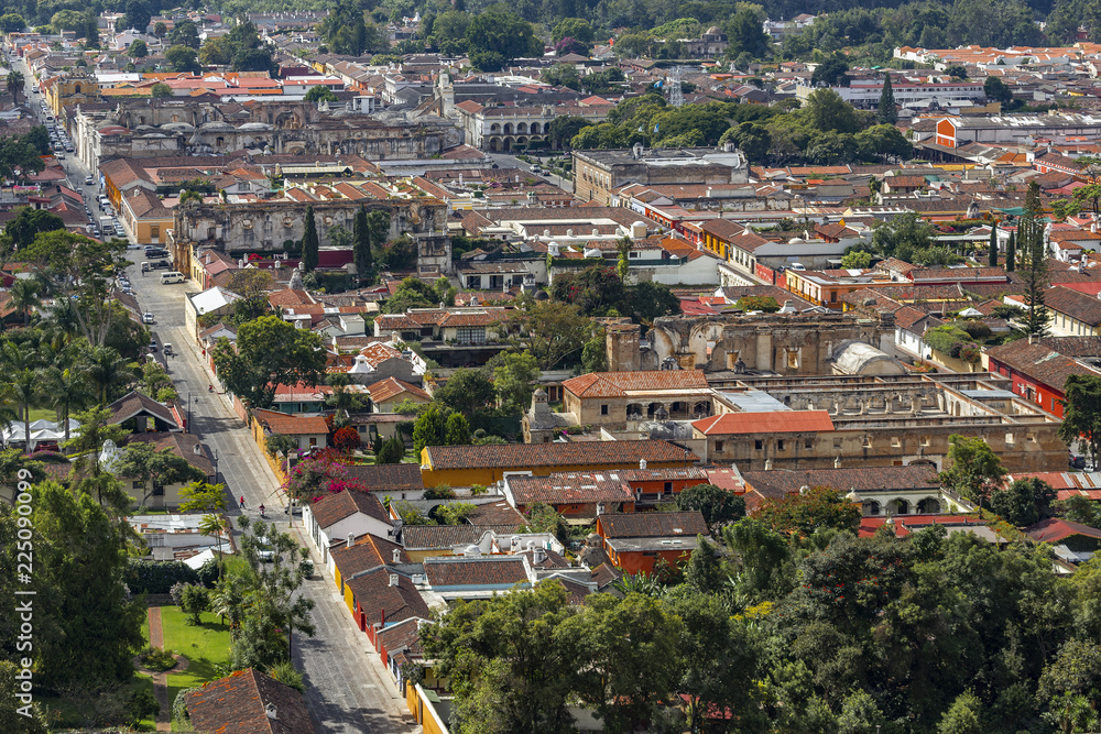 Obraz premium Guatemala. Antigua. Aerial view of the city with streets running north to south and from east to west