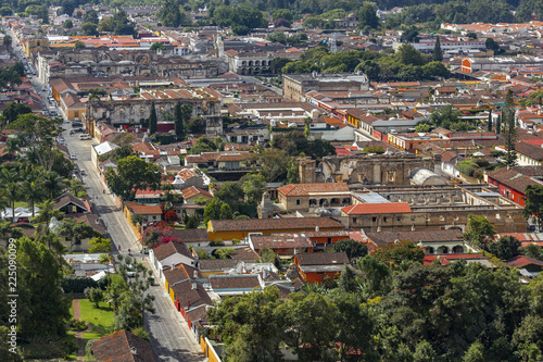 Guatemala. Antigua. Aerial view of the city with streets running north to south and from east to west