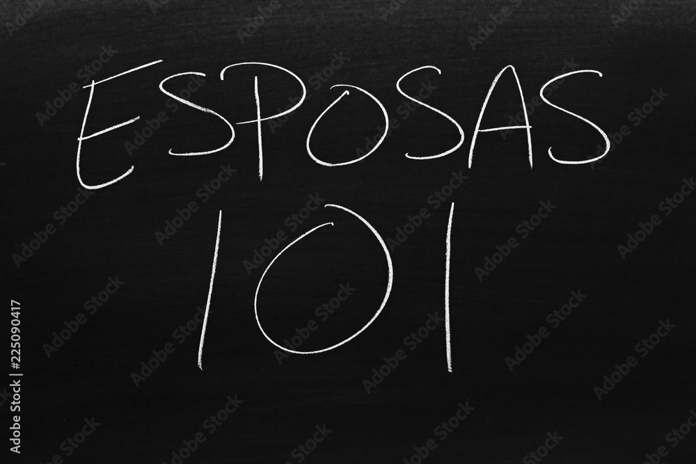 The words Esposas 101 on a blackboard in chalk. Translation: Wives 101 The words Esposas 101 on a blackboard in chalk. Translation: Wives 101