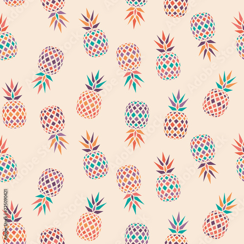Modern wild abstract pineapple vector pattern on cream colored plain background, seamless repeat. Cool & fresh summer design, suitable for all kind of surfaces and fashion. 