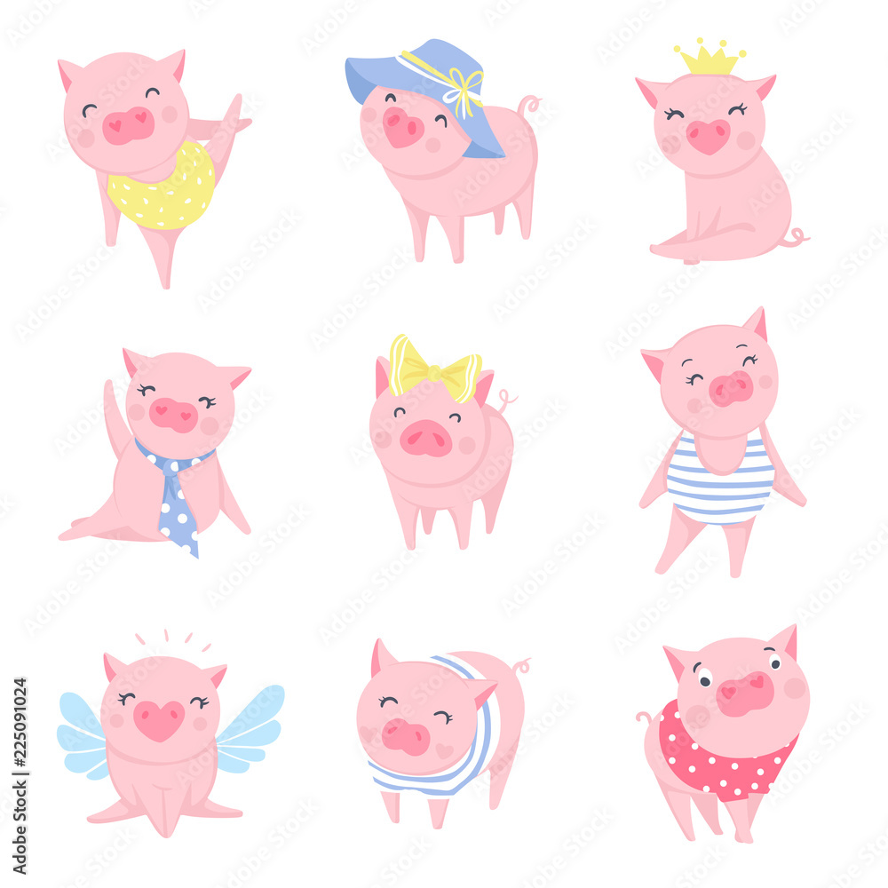 Cute pink pigs vector set. Symbol of 2019 on the Chinese calendar. Cute pink pigs vector set. Symbol of 2019 on the Chinese calendar.