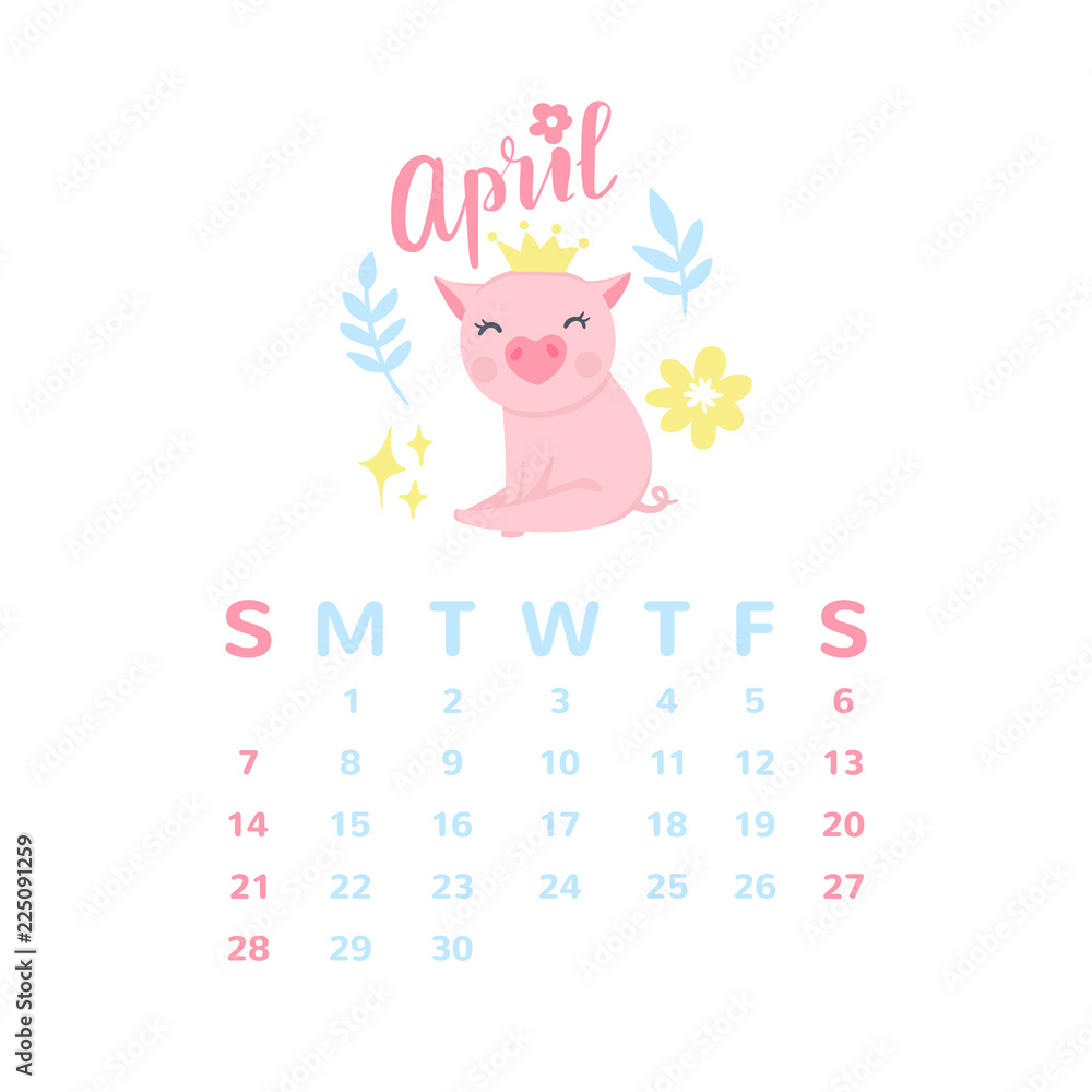 Cartoon calendar 2019 with cute pigs. Chinese calendar. Pig illustration isolated on white. Cartoon calendar 2019 with cute pigs. Chinese calendar. Pig illustration isolated on white.
