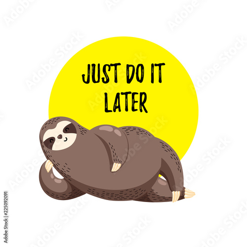 Cute vector illustration. Funny cartoon sloth lying