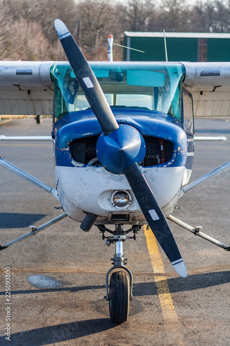 Small Propellor Plane Close Up, Front View of Cessna Aircraft