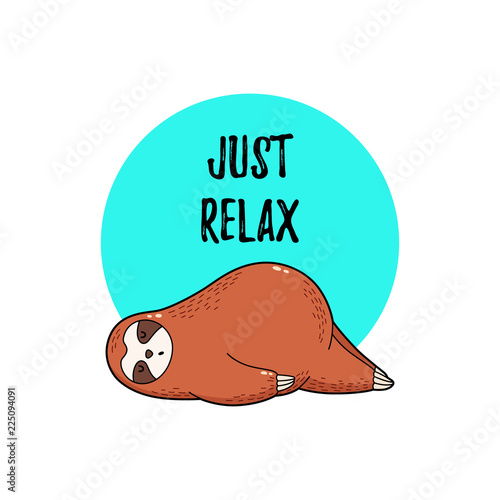 Cute vector illustration. Funny cartoon sloth lying