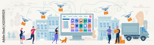 On-line Shopping and Delivery. Vector Illustration