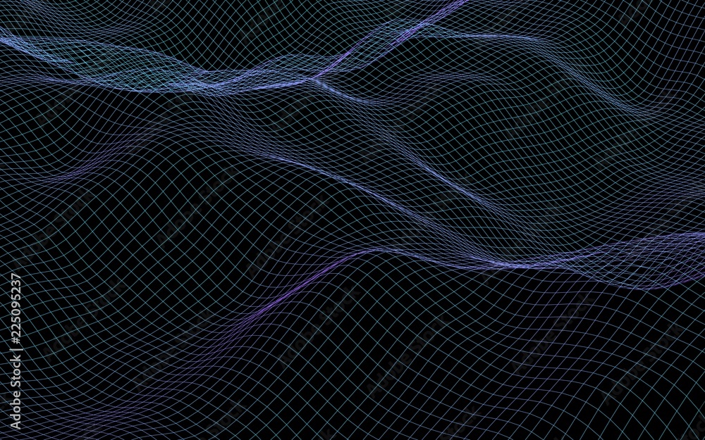 Abstract landscape on a dark background. Cyberspace yellow grid. Hi-tech network. 3D illustration Abstract landscape on a dark background. Cyberspace yellow grid. Hi-tech network. 3D illustration