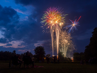 Firework Display, Fourth of July, People Watching from Lawn