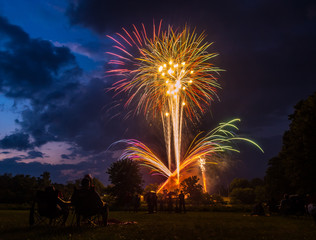 Firework Display, Fourth of July, People Watching from Lawn