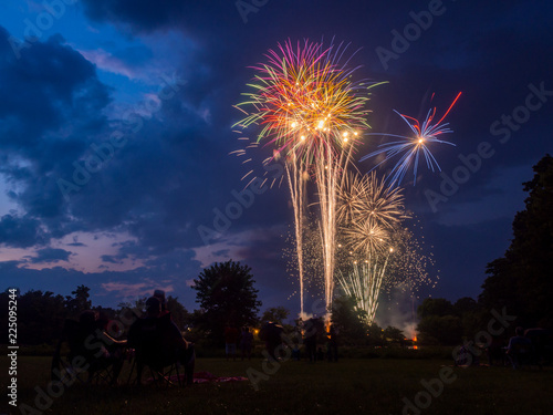 Firework Display, Fourth of July, People Watching from Lawn