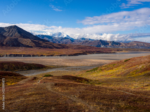 Denali National Park Landscape, Valley and Mountains in Autumn