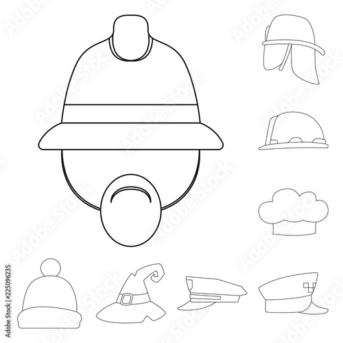 Vector illustration of headgear and cap symbol. Collection of headgear and accessory stock symbol for web.