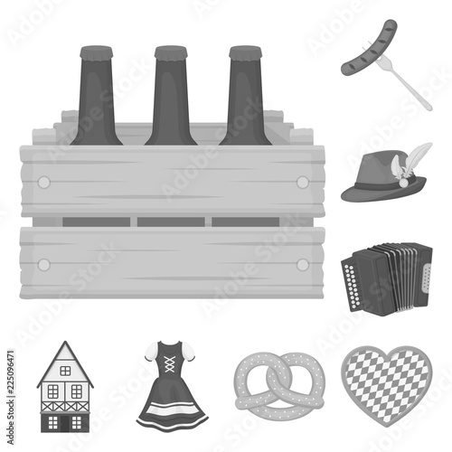October festival in Munich monochrome icons in set collection for design.Tradition and fun vector symbol stock web illustration.