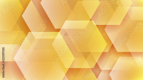 Abstract background of hexagons and halftone dots in yellow colors