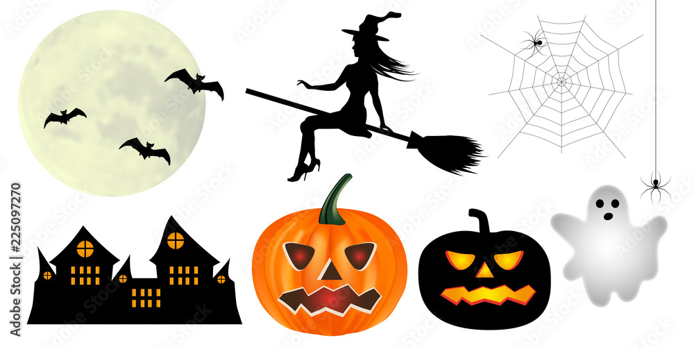 Collection Halloween element design isolated on white background. Vector
