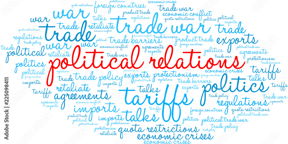 Political Relations Word Cloud on a white background. Political Relations Word Cloud on a white background.