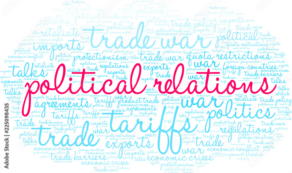 Political Relations Word Cloud on a white background. 