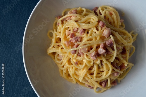 plate of spaghetti carbonara, typical italian dish
