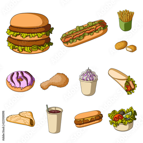 Fast food cartoon icons in set collection for design.Food from semi-finished products vector symbol stock web illustration.