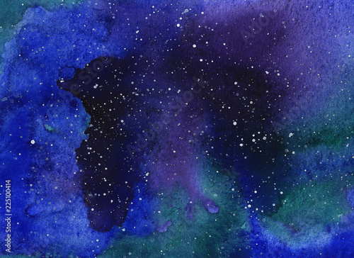 Abstract space watercolor background, Watercolor galaxy painting, Hand painted illustration.