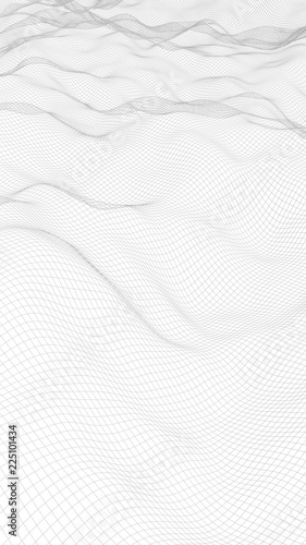 Abstract landscape on a white background. Cyberspace grid. Hi-tech network. 3D illustration