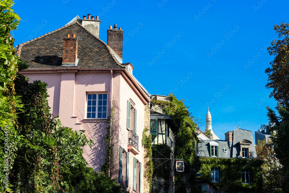 Pink house, and sacre coeur view of montmartre