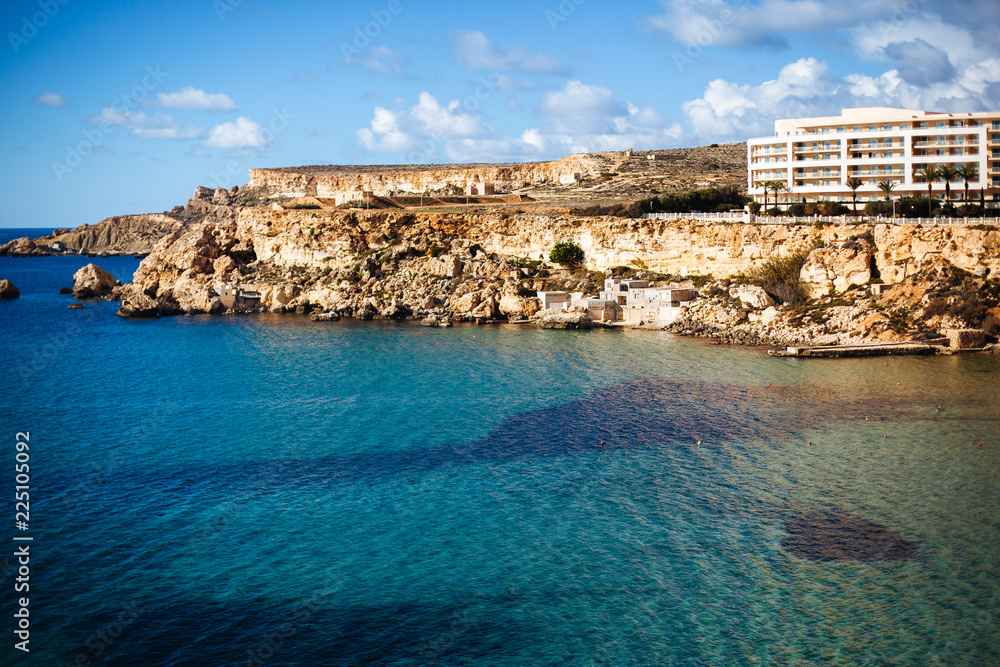 Famous beach Golden Bay in Malta