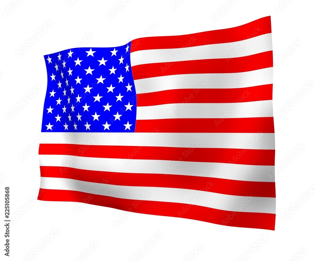 Waving flag of the United States of America. Stars and Stripes. State symbol of the USA. 3D illustration Waving flag of the United States of America. Stars and Stripes. State symbol of the USA. 3D illustration