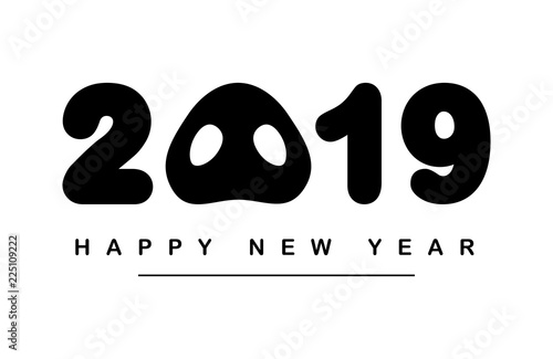 2019 Happy New Year greeting card with black numbers and funny pig nose in place zero on white background. Vector illustration of Chinese New Year. All isolated and layered photo