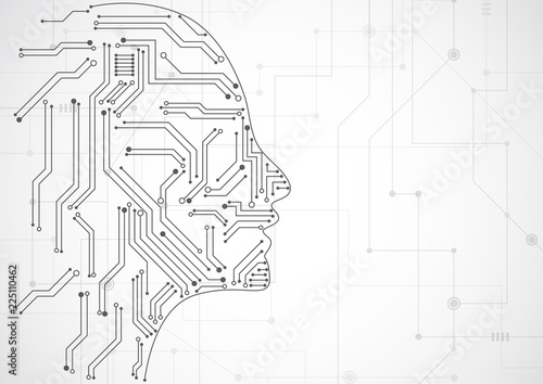 Artificial intelligence. Abstract geometric Human head outline with circuit board. Technology and engineering concept background. Vector illustration