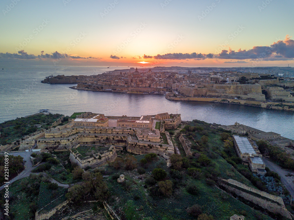 La Valletta sunrise with Manoel fort in Malta